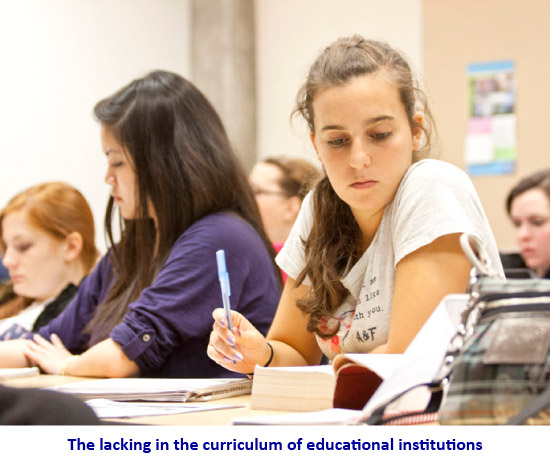 The lacking in the curriculum of educational institutions